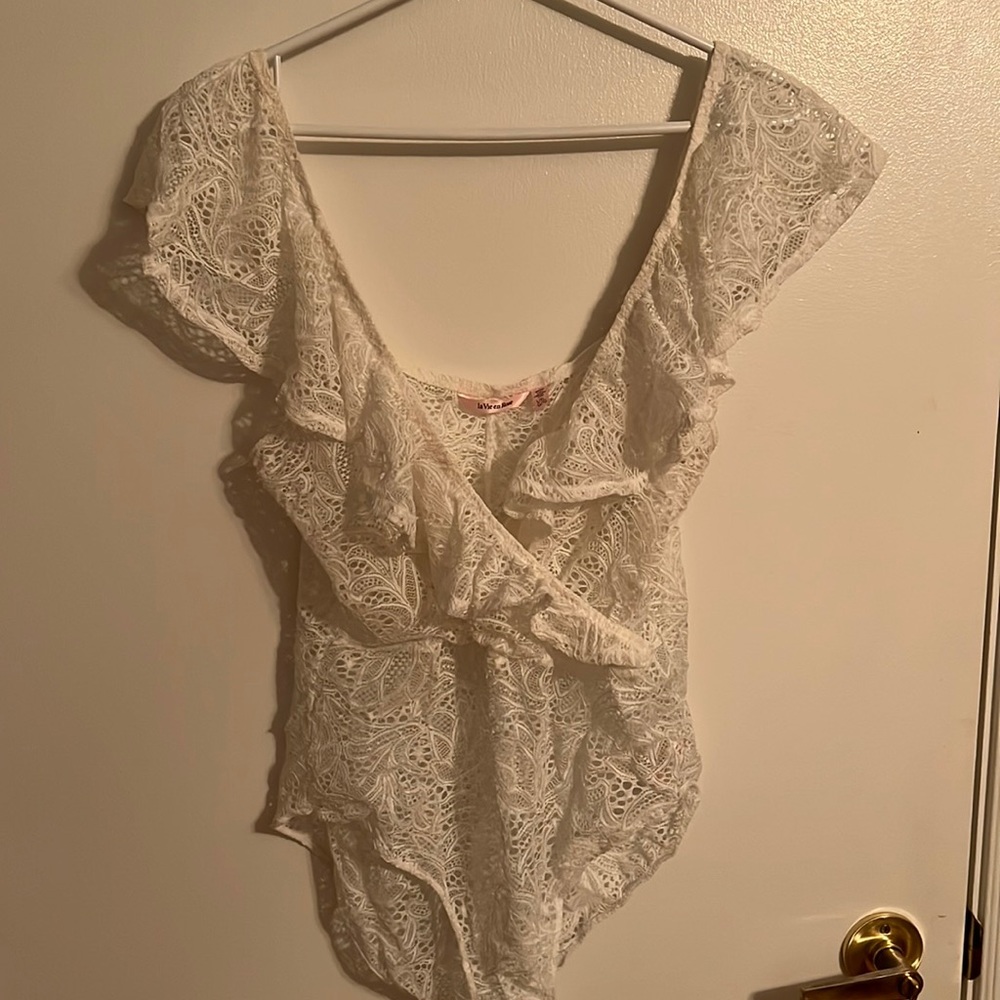 La Vie en Rose White Lace seethough Bodysuit